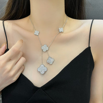 [Rosla Jewelry]CLOVER 5 MOTIFS SILVER DIAMONDS NECKLACE