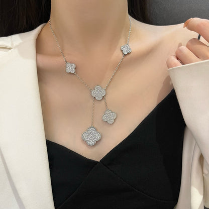 [Rosla Jewelry]CLOVER 5 MOTIFS SILVER DIAMONDS NECKLACE