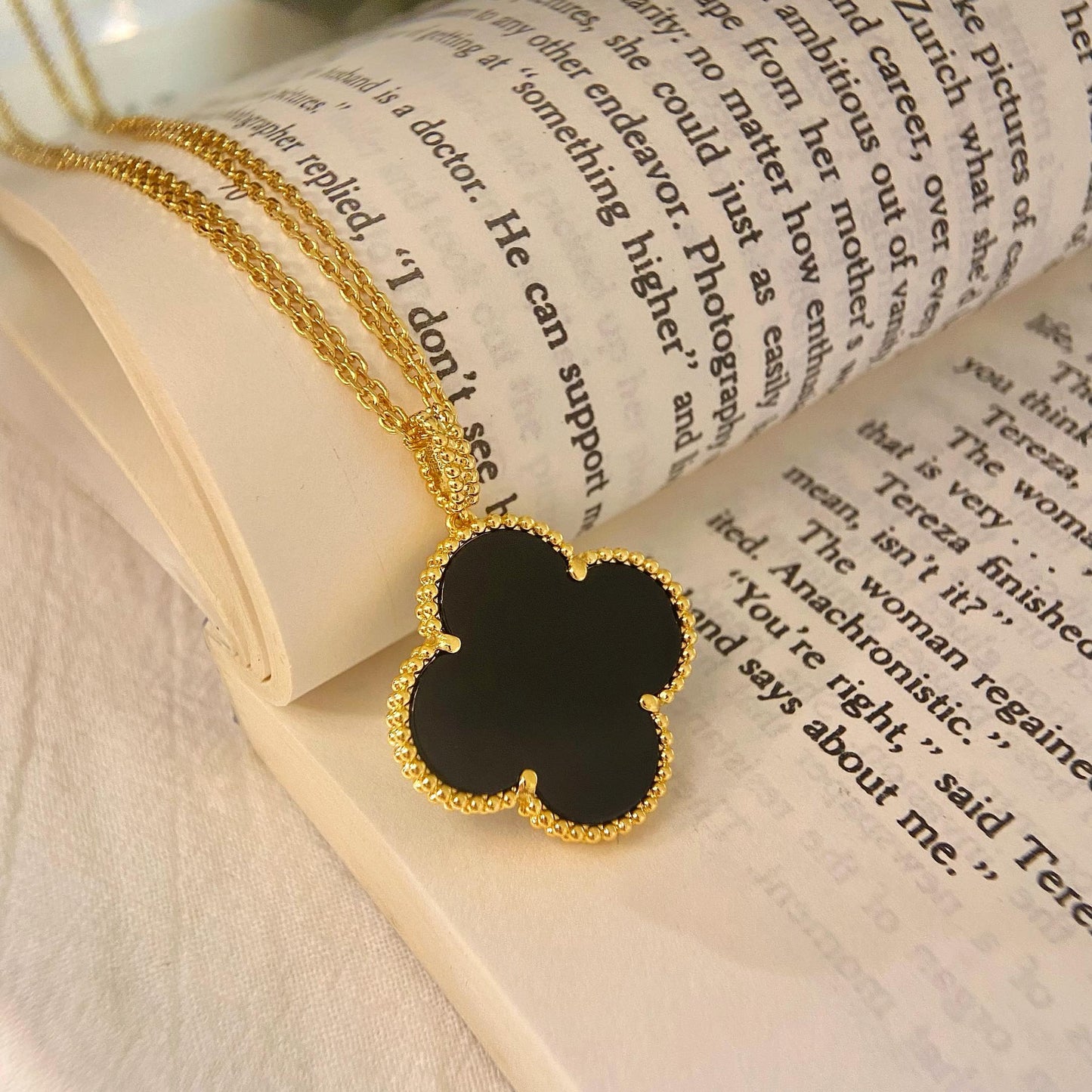 [Rosla Jewelry]CLOVER 25MM NECKLACE GOLD ONYX