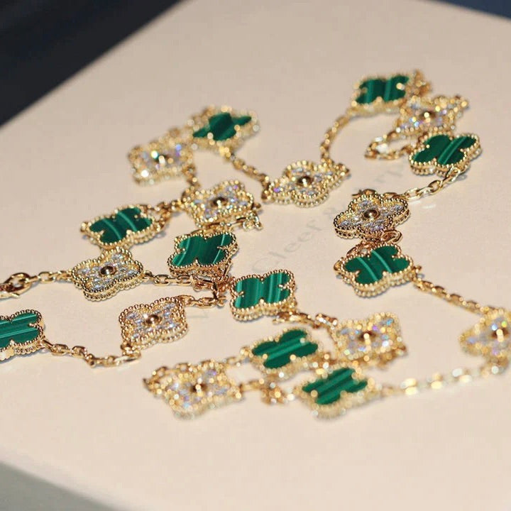 [Rosla Jewelry]CLOVER 20 MOTIFS MALACHITE DIAMOND NECKLACE