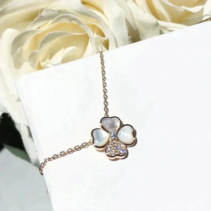 [Rosla Jewelry]CLOVER MOP DIAMOND ROSE GOLD NECKLACE