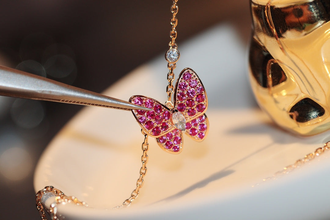 [Rosla Jewelry]BUTTERFLY RED DIAMOND ROSE GOLD NECKLACE