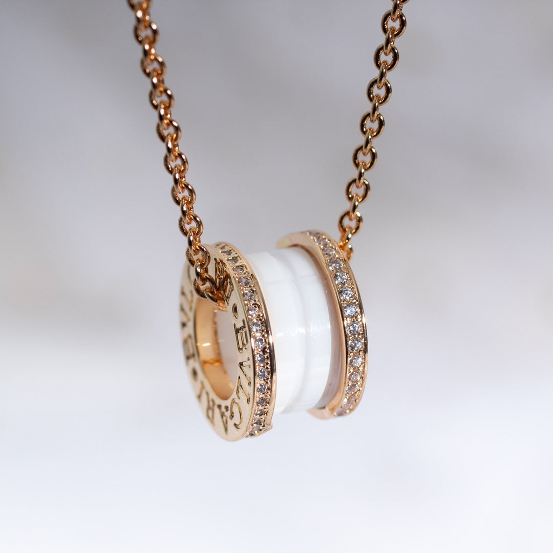 [Rosla Jewelry]ZERO 1 WHITE CERAMIC PINK GOLD DIAMOND NECKLACE