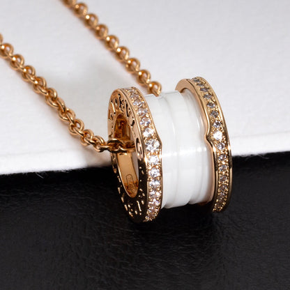 [Rosla Jewelry]ZERO 1 WHITE CERAMIC PINK GOLD DIAMOND NECKLACE