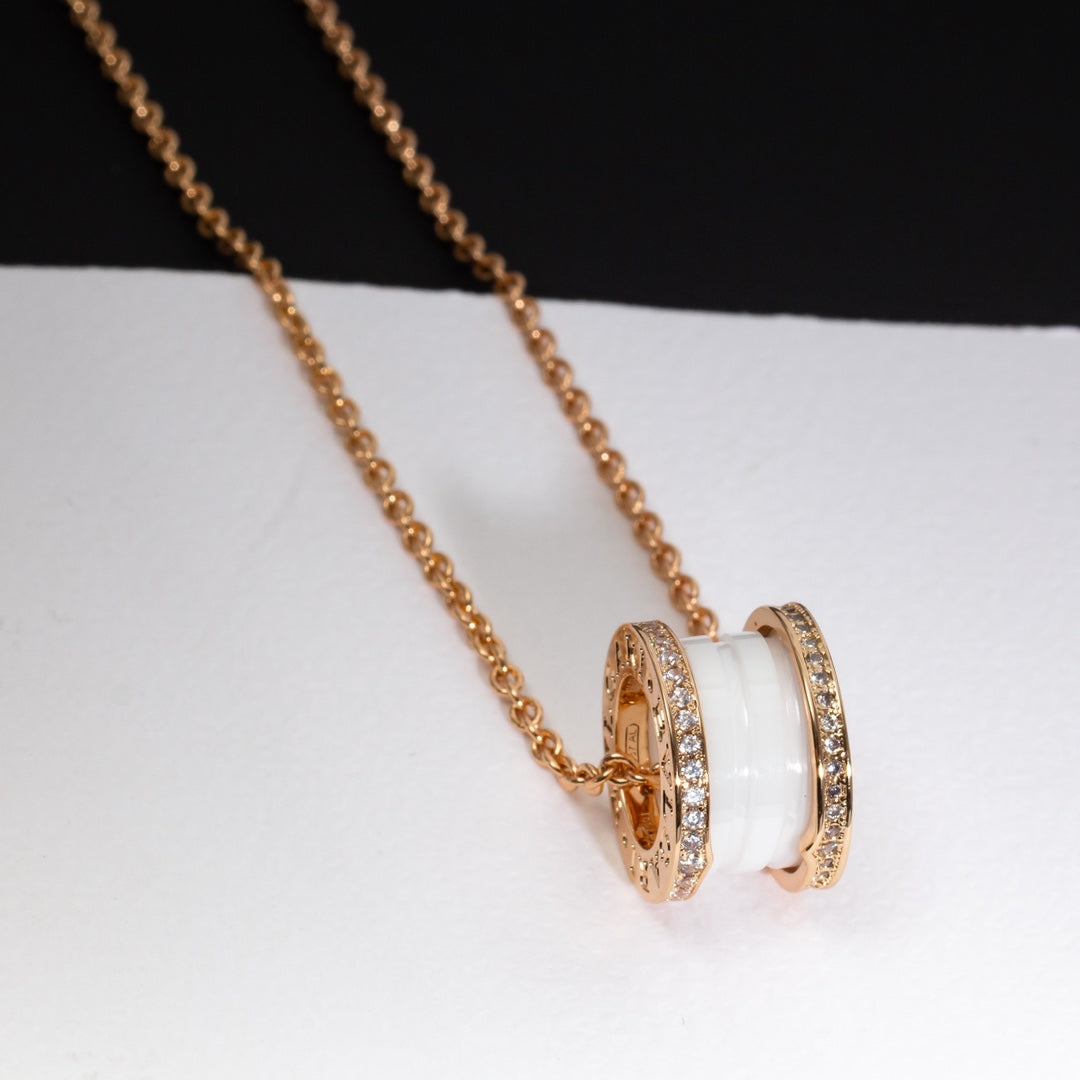 [Rosla Jewelry]ZERO 1 WHITE CERAMIC PINK GOLD DIAMOND NECKLACE