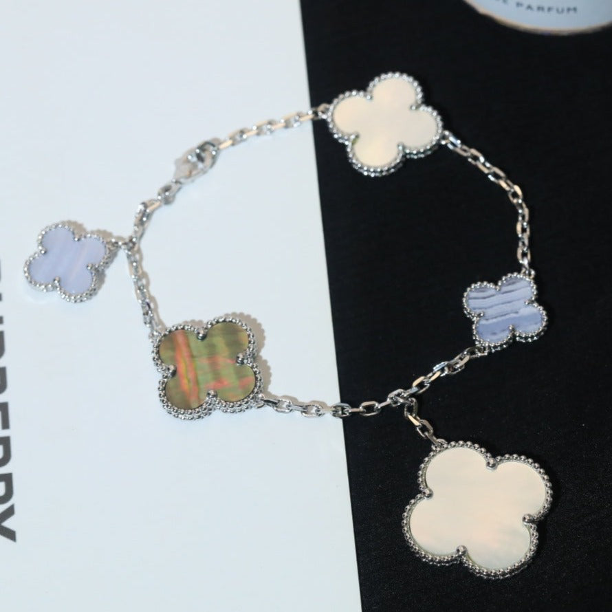 [Rosla Jewelry]CLOVER BRACELET 5 MOTIFS MOP CHALCEDONY SILVER