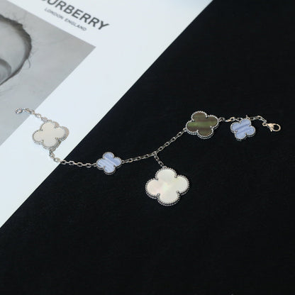 [Rosla Jewelry]CLOVER BRACELET 5 MOTIFS MOP CHALCEDONY SILVER