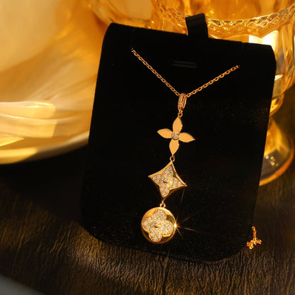 [Rosla Jewelry]STAR AND SUN DIAMOND PINK GOLD NECKLACE