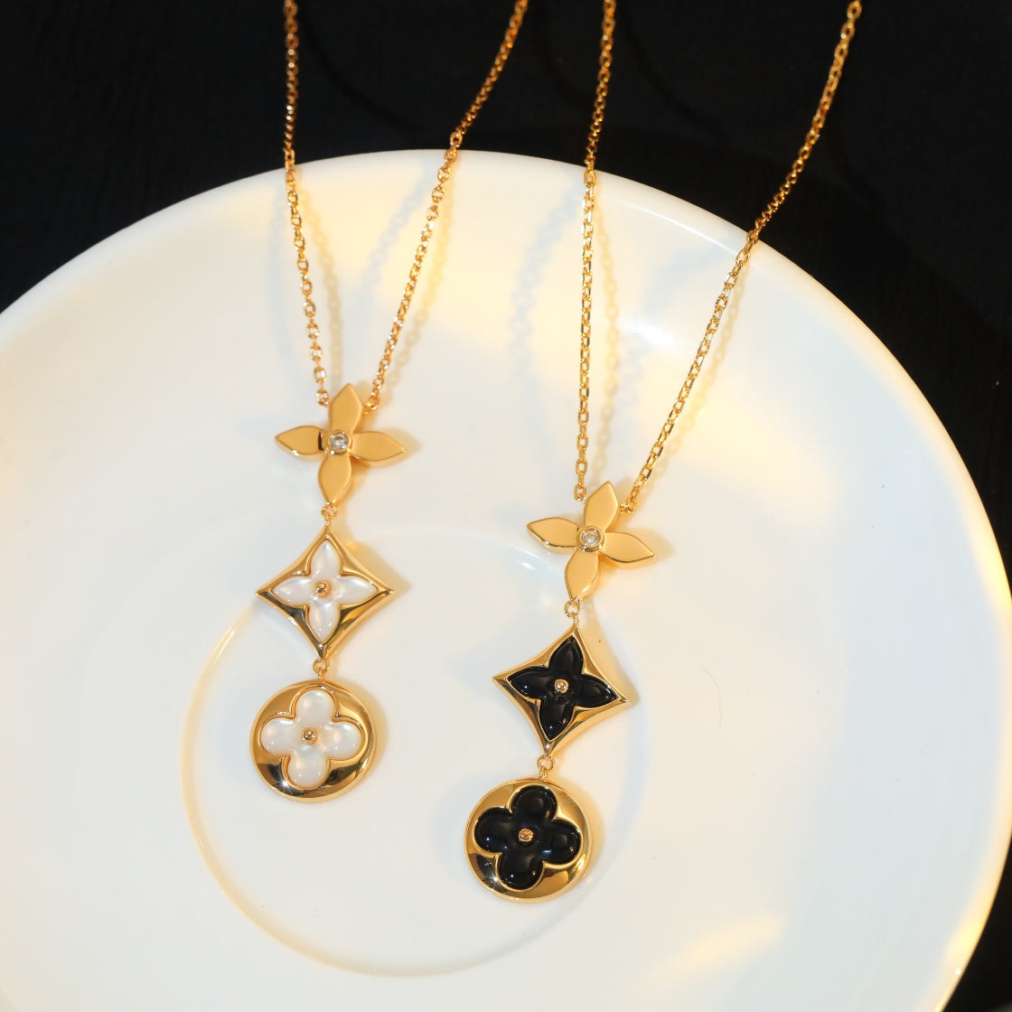 [Rosla Jewelry]STAR AND SUN ONYX PINK GOLD NECKLACE