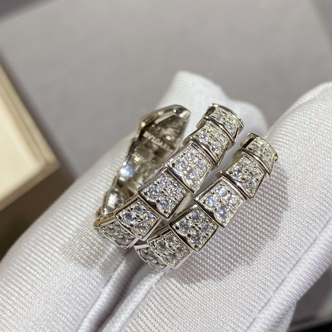 [Rosla Jewelry]SERPENTI DOUBLE RING SILVER DIAMOND PAVED