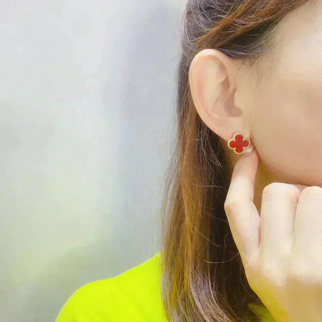 [Rosla Jewelry]CLOVER MEDIUM 1 MOTIFS CARNELIAN  EARRINGS