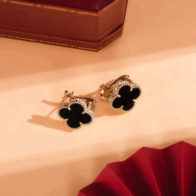 [Rosla Jewelry]CLOVER MEDIUM 1 MOTIFS  ONYX STUD EARRINGS