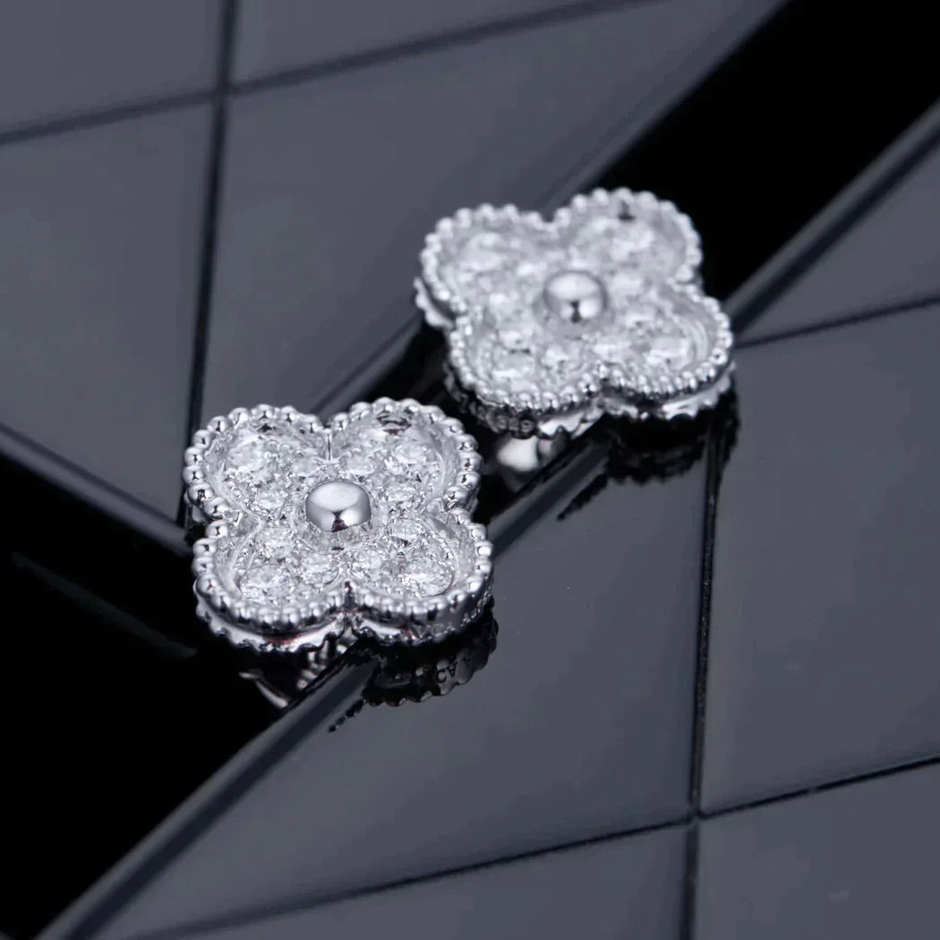 [Rosla Jewelry]CLOVER 1 MOTIFS DIAMOND STUD EARRINGS SILVER