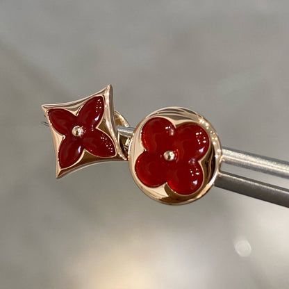 [Rosla Jewelry]STAR AND SUN PINK GOLD CARNELIAN STUD EARRINGS