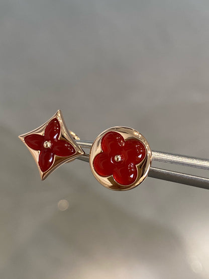 [Rosla Jewelry]STAR AND SUN PINK GOLD CARNELIAN STUD EARRINGS