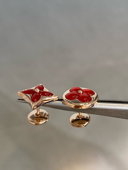 [Rosla Jewelry]STAR AND SUN PINK GOLD CARNELIAN STUD EARRINGS