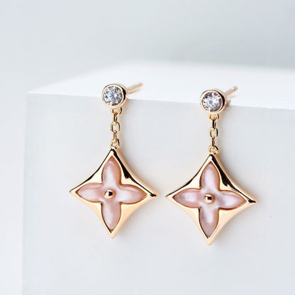 [Rosla Jewelry]DOUBLE STAR PINK GOLD MOP DROP EARRINGS