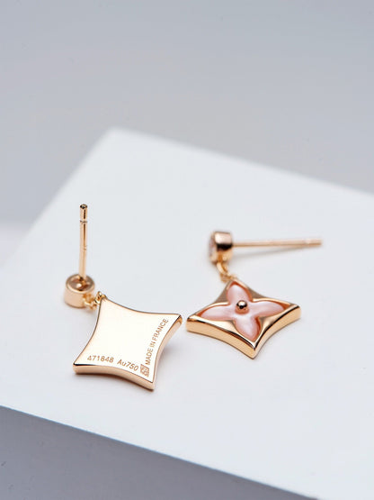 [Rosla Jewelry]DOUBLE STAR PINK GOLD MOP DROP EARRINGS