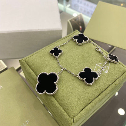 [Rosla Jewelry]CLOVER 5 MOTIFS SIVLER ONYX BRACELET