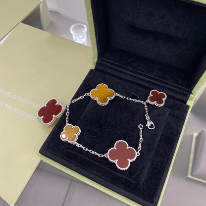 [Rosla Jewelry]CLOVER 5 MOTIFS SIVLER CARNELIAN TIGER EYE BRACELET