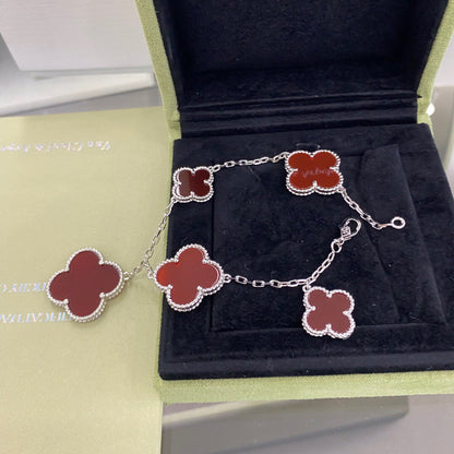 [Rosla Jewelry]CLOVER 5 MOTIFS SIVLER CARNELIAN BRACELET