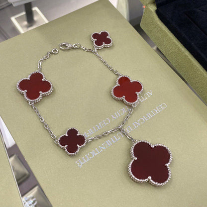 [Rosla Jewelry]CLOVER 5 MOTIFS SIVLER CARNELIAN BRACELET