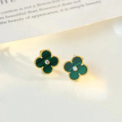 [Rosla Jewelry]CLOVER MEDIUM 1 MOTIFS MALACHITE DIAMOND EARRINGS