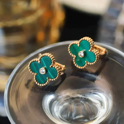 [Rosla Jewelry]CLOVER MEDIUM 1 MOTIFS MALACHITE DIAMOND EARRINGS