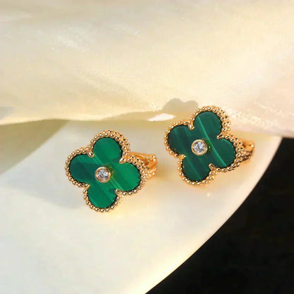 [Rosla Jewelry]CLOVER MEDIUM 1 MOTIFS MALACHITE DIAMOND EARRINGS