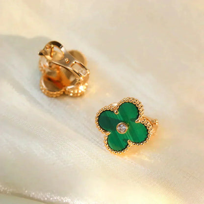 [Rosla Jewelry]CLOVER MEDIUM 1 MOTIFS MALACHITE DIAMOND EARRINGS