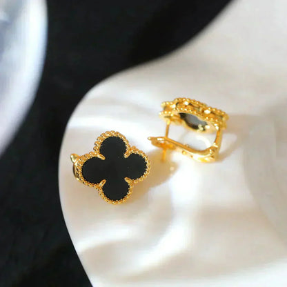 [Rosla Jewelry]CLOVER MEDIUM 1 MOTIFS  ONYX STUD EARRINGS