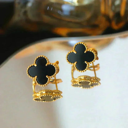 [Rosla Jewelry]CLOVER MEDIUM 1 MOTIFS  ONYX STUD EARRINGS