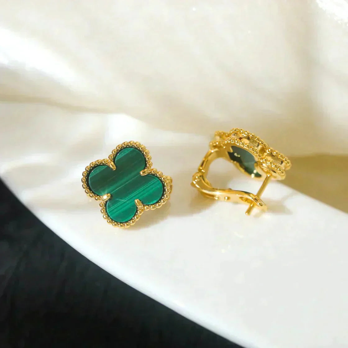 [Rosla Jewelry]CLOVER MEDIUM 1 MOTIFS MALACHITE  EARRINGS