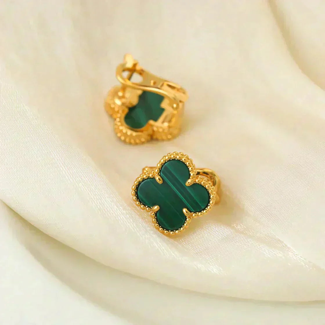 [Rosla Jewelry]CLOVER MEDIUM 1 MOTIFS MALACHITE  EARRINGS