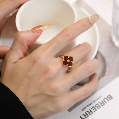 [Rosla Jewelry]CLOVER CARNELIAN RING ROSE GOLD DIAMOND