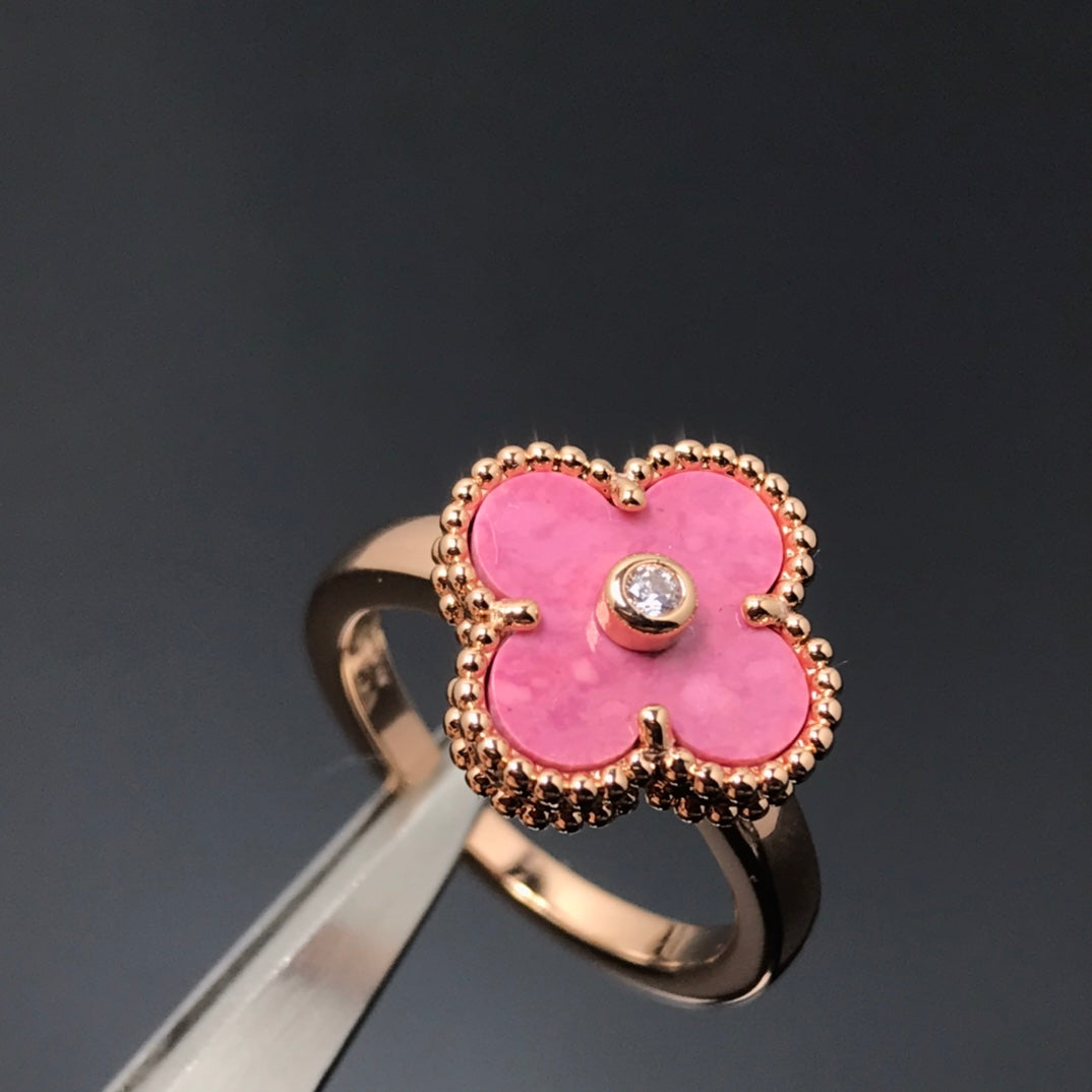 [Rosla Jewelry]CLOVER RHODONITE ROSE GOLD RING