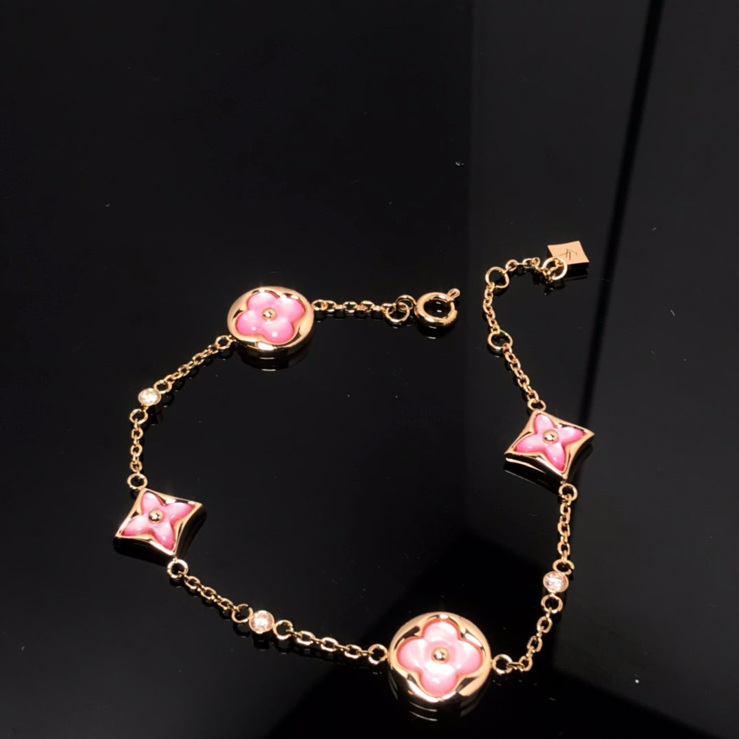 [Rosla Jewelry]STAR AND SUN 4 MOTIF PINK MOP PINK GOLD BRACELET