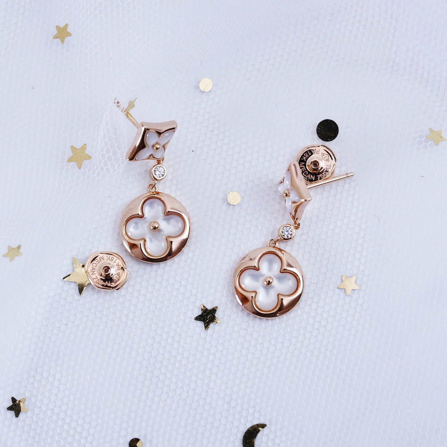 [Rosla Jewelry]STAR AND SUN PINK GOLD MOP DROP EARRINGS