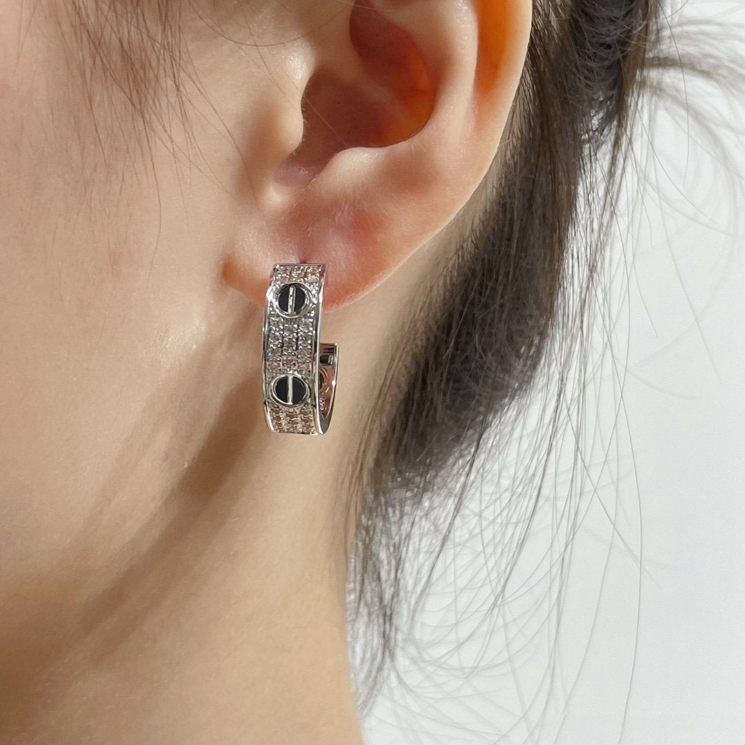 [Rosla Jewelry]LOVE CERAMIC DIAMOND PAVED SILVER EARRINGS