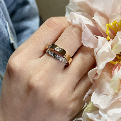 [Rosla Jewelry]LOVE PINK GOLD SILVER DIAMOND DOUBLE RING