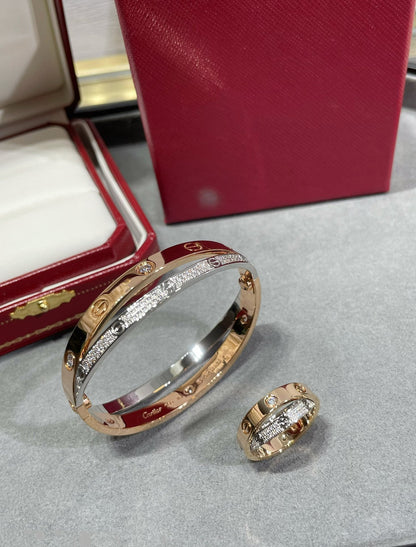 [Rosla Jewelry]LOVE PINK GOLD SILVER DIAMOND DOUBLE RING