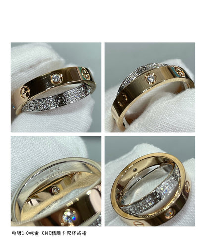 [Rosla Jewelry]LOVE PINK GOLD SILVER DIAMOND DOUBLE RING