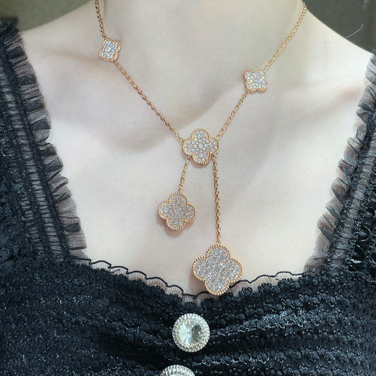 [Rosla Jewelry]CLOVER 6 MOTIF DIAMOND PAVED NECKLACE