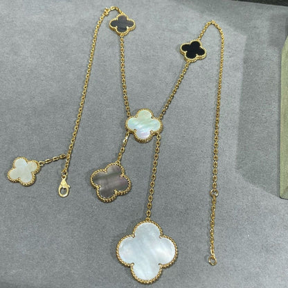 [Rosla Jewelry]CLOVER 6 MOTIF MOP ONYX GOLD NECKLACE