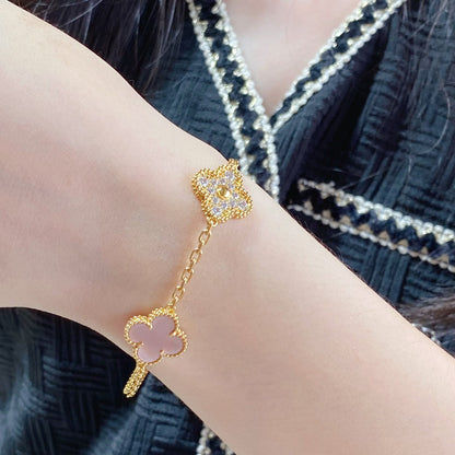 [Rosla Jewelry]CLOVER 5 MOTIF DIAMOND PINK MOP PINK GOLD BRACELET