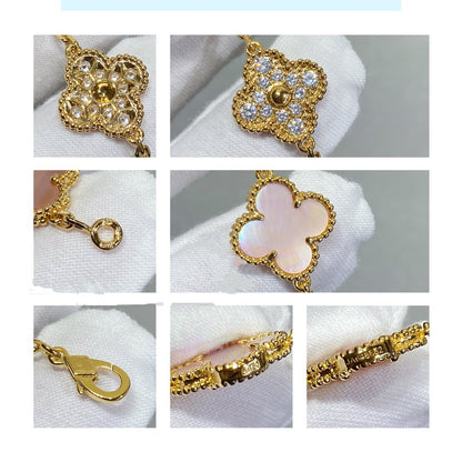 [Rosla Jewelry]CLOVER 5 MOTIF DIAMOND PINK MOP PINK GOLD BRACELET