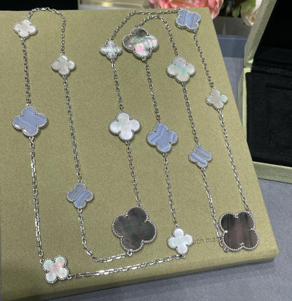 [Rosla Jewelry]CLOVER 16 MOTIF CHALCEDONY MOP SILVER NECKLACE