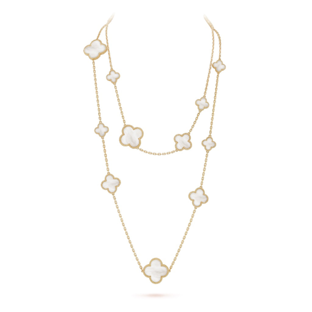 [Rosla Jewelry]CLOVER 16 MOTIF WHITE MOP GOLD NECKLACE