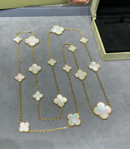 [Rosla Jewelry]CLOVER 16 MOTIF WHITE MOP GOLD NECKLACE