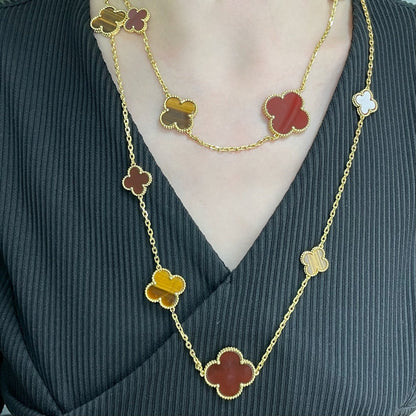 [Rosla Jewelry]CLOVER 16 MOTIF CARNELIAN TIGER EYE ROSE GOLD NECKLACE